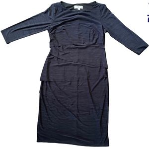 Kasper casual navy blue mod length dress 3/4 sleeve asymmetrical layers womens 6